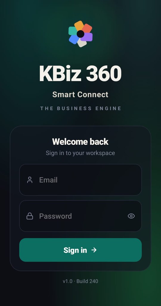 KBiz 360 Smart Connect mobile app sign-in screen