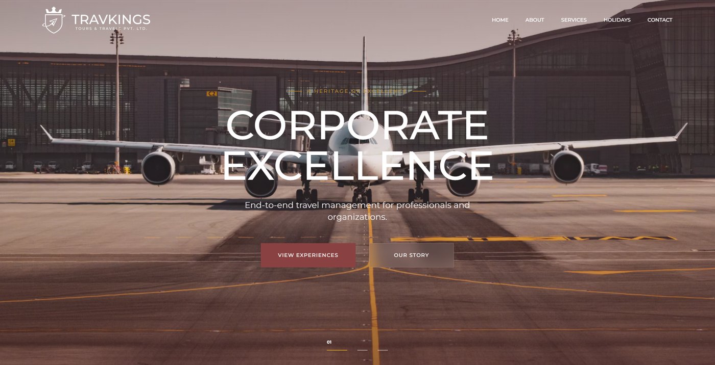 Travkings Tours & Travels website home page with the headline Corporate Excellence
